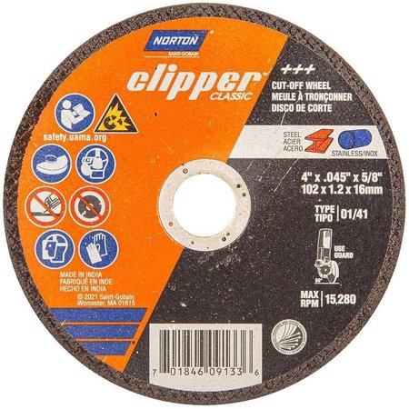 NORTON CLIPPER Clipper Classic A AO Series Cutoff Wheel, 4 in Dia, 0045 in Thick, 58 in Arbor 70184609133